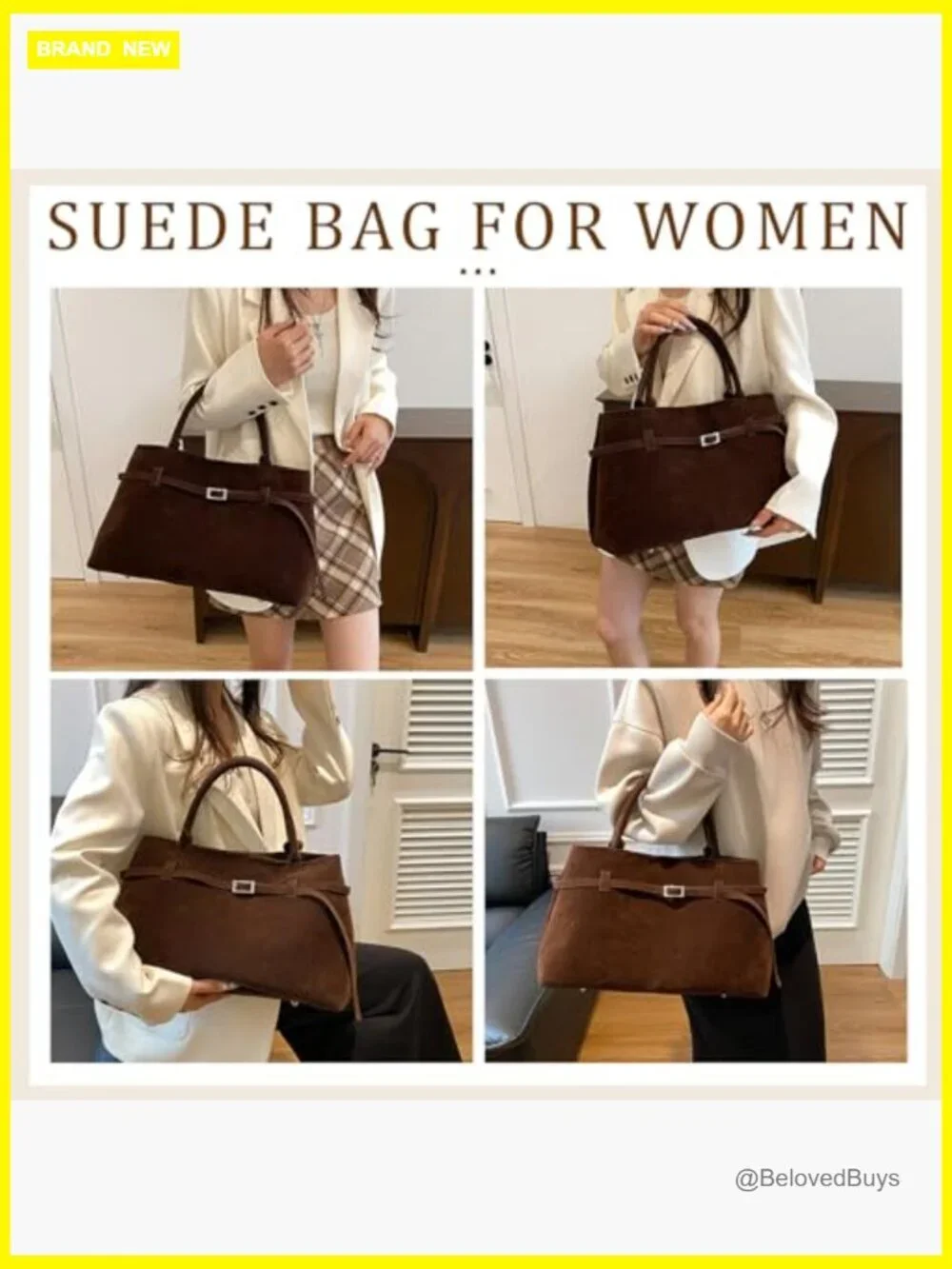 Faux Suede Hobo Bag Large Slouchy Tote Shoulder Satchel Purse